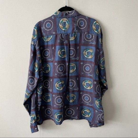 Vintage Abstract Print Silk Button Down Shirt Womens Large - Picture 3 of 6